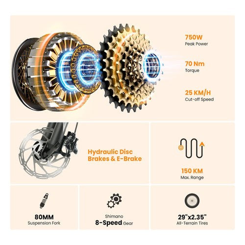 Touroll U2 Pro Electric Bike, 750W Peak Motor, 48V 15Ah