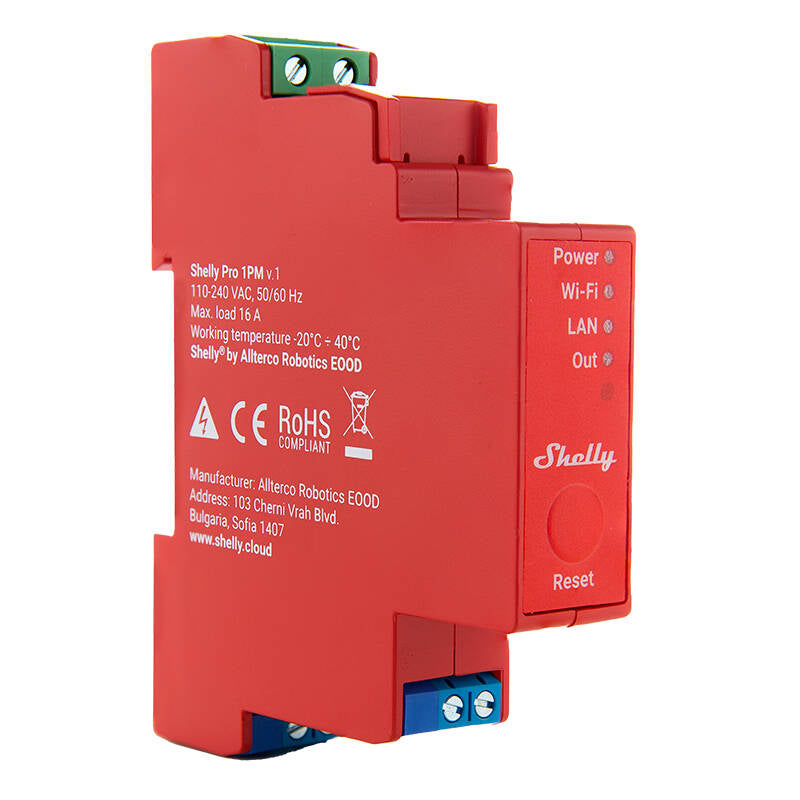Shelly Pro 1PM DIN Rail Switch with Power measurement, 1 channel, WiFi/LAN