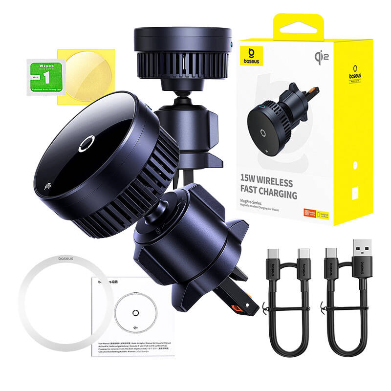Baseus MagPro car mount with 15W Qi2.0 inductive charger (black)