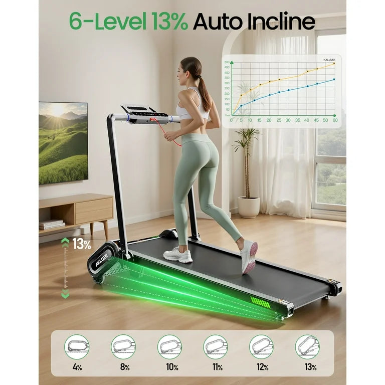 AKLUER H1-B Treadmill with 13% Auto Incline, 2.5 HP Quiet Motor