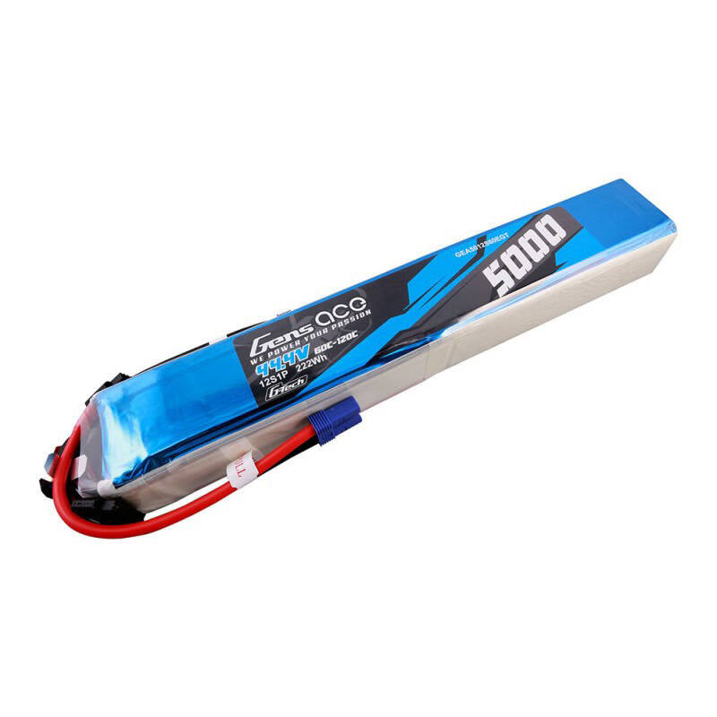 Gens ace G-Tech 5000mAh 60/120C 44.4V 12S1P Lipo Battery Pack with EC5 Plug