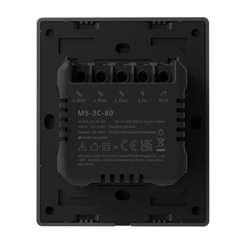 SONOFF M5-3C-80 Smart WiFi Wall Switch (3-channel, flush-mount, graphite)