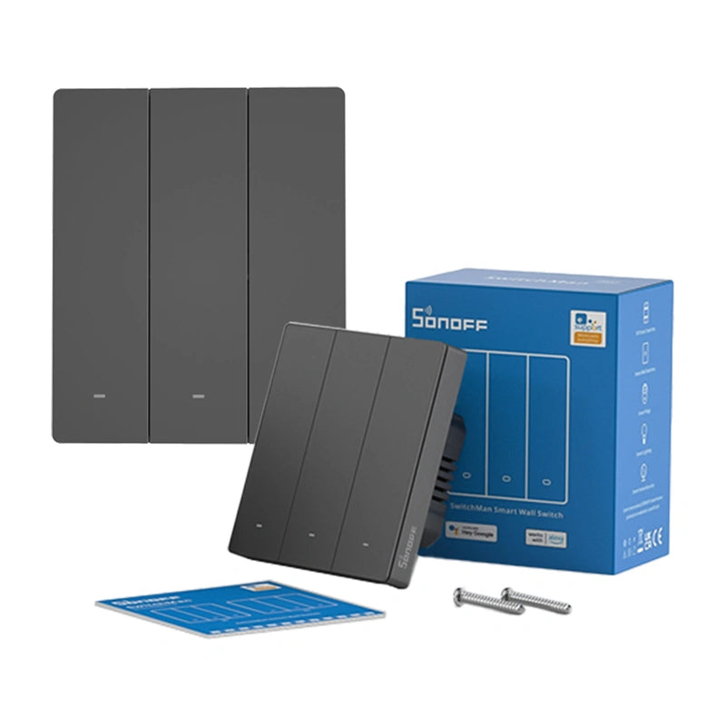 SONOFF M5-3C-80 Smart WiFi Wall Switch (3-channel, flush-mount, graphite)