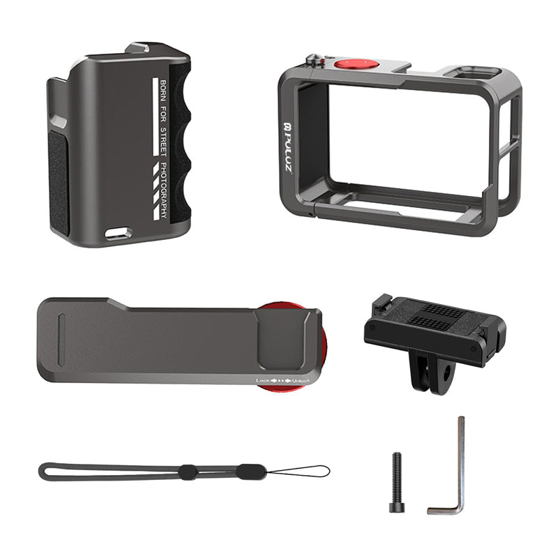 Metal protective case with Puluz handle for DJI Osmo Action 5 Pro / Action 4 / Action 3