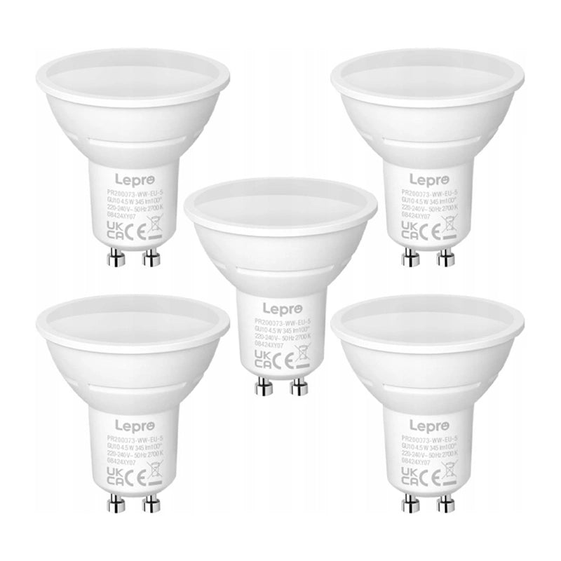 LEPRO 200073-WW-EU-5 GU10 LED Bulb, 4.5W, 345 lm, 2700K, 100°, 5-pack